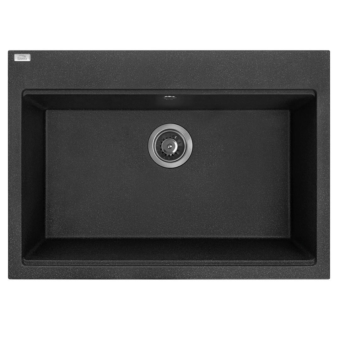 EINBAUSPÜLE TAU Schwarz, Einzelbecken, 50/70/21,5 cm - Schwarz, Stein (50/21.5/70cm) - bad land