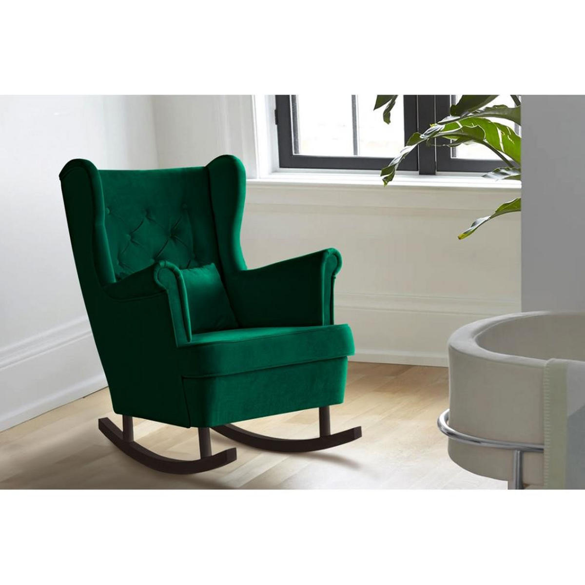 SCHAUKELSTUHL Fabio grün mit Wenge Beinen - Wengefarben/Dunkelgrün, Textil (82/103/108cm) - Beautysofa