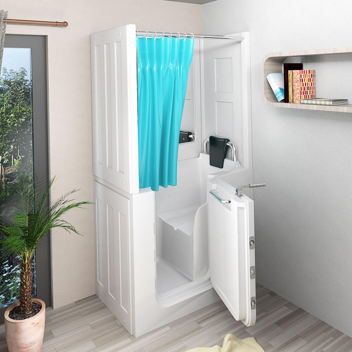 SENIOREN Dusche Sitzwanne mit Tür S08D-C-R - Weiß, Glas/Kunststoff (110/68/205cm) - AcquaVapore by Sandra Jentho