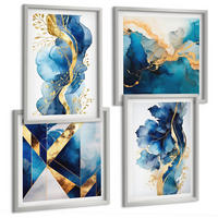 BILDER SET 4er Set - 50x50 cm & 40x60 cm Silberner Rahmen - Blaue abstrakte Muster - Silberfarben, Kunststoff (50/50cm) - TULUP