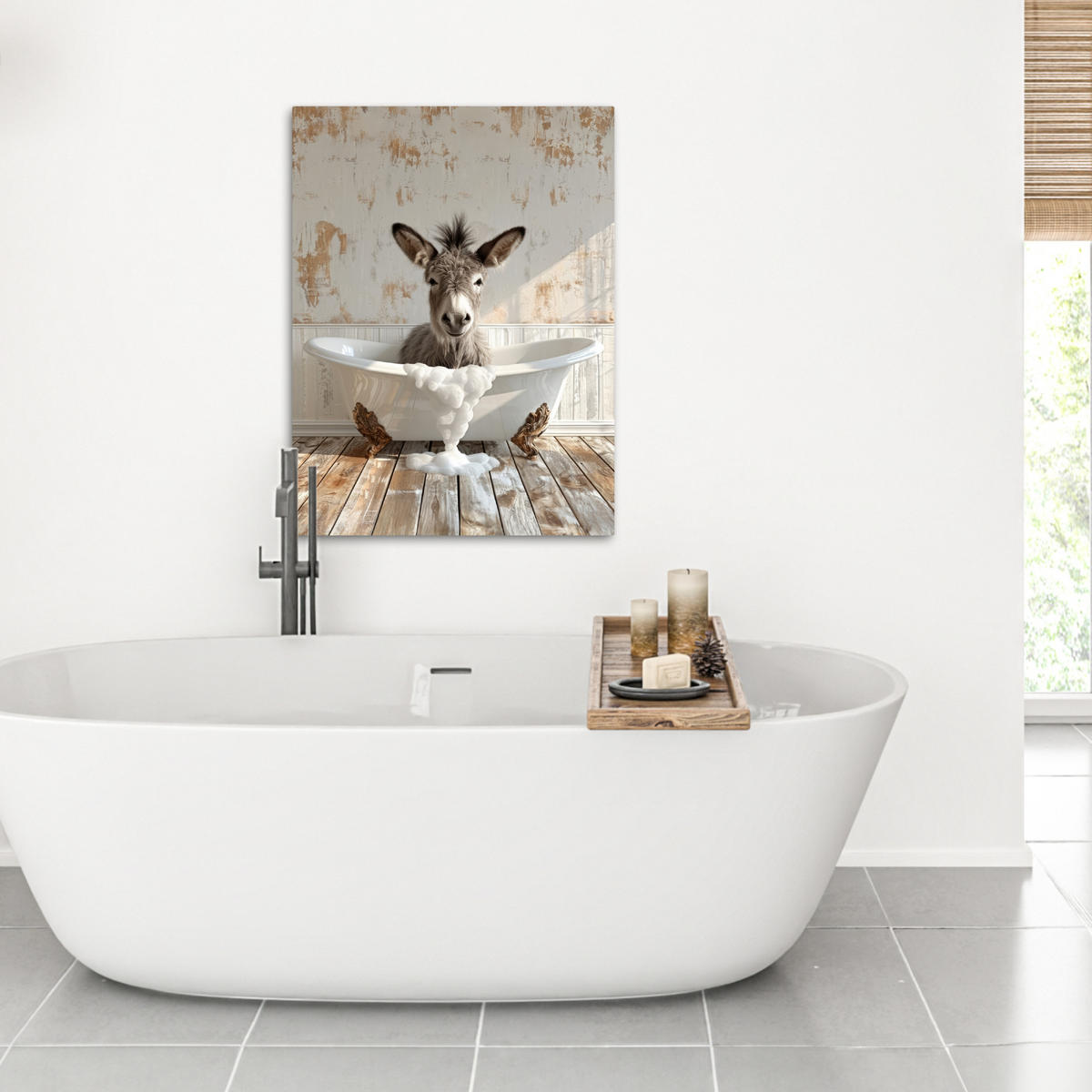 LEINWANDBILD Esel - Tiere - Badewanne - Schaumstoff 50x70 cm - Weiß, Textil (50/70cm) - MuchoWow
