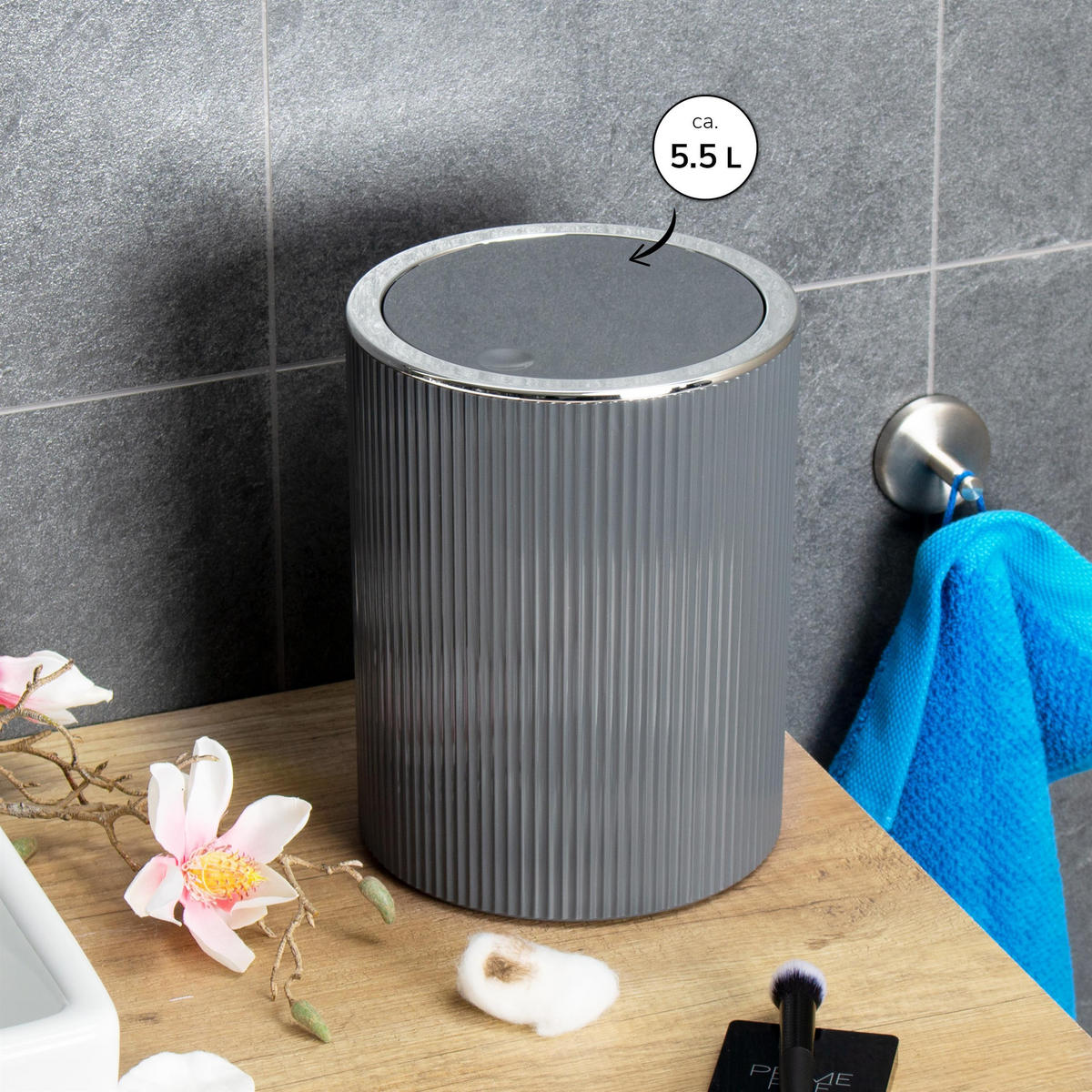 KOSMETIKEIMER 2er-Set, GAVELLO grau, Kunststoff - Grau, Kunststoff (12.5/16/12.5cm) - bremermann