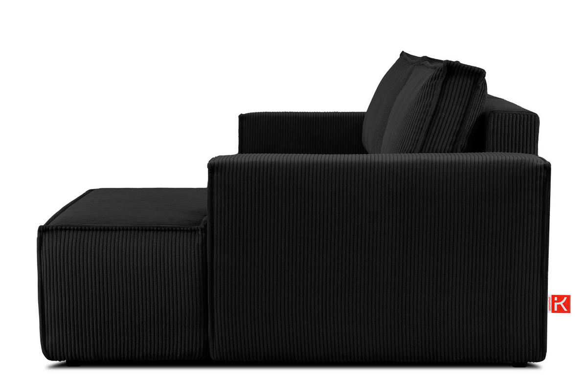 ECKSCHLAFSOFA-RECHTS NAPI in Pet Friendly Cord-Stoff, schwarz - Schwarz, Textil (262/148cm) - KONSIMO®