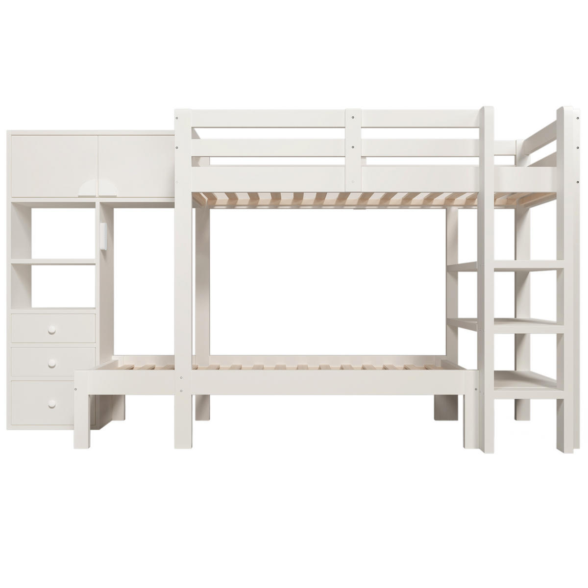 ETAGENBETT 90/200 cm Weiß mit Nachtlicht versetztem Design und Stauraum - Weiß, Metall (90/200cm) - OKWISH