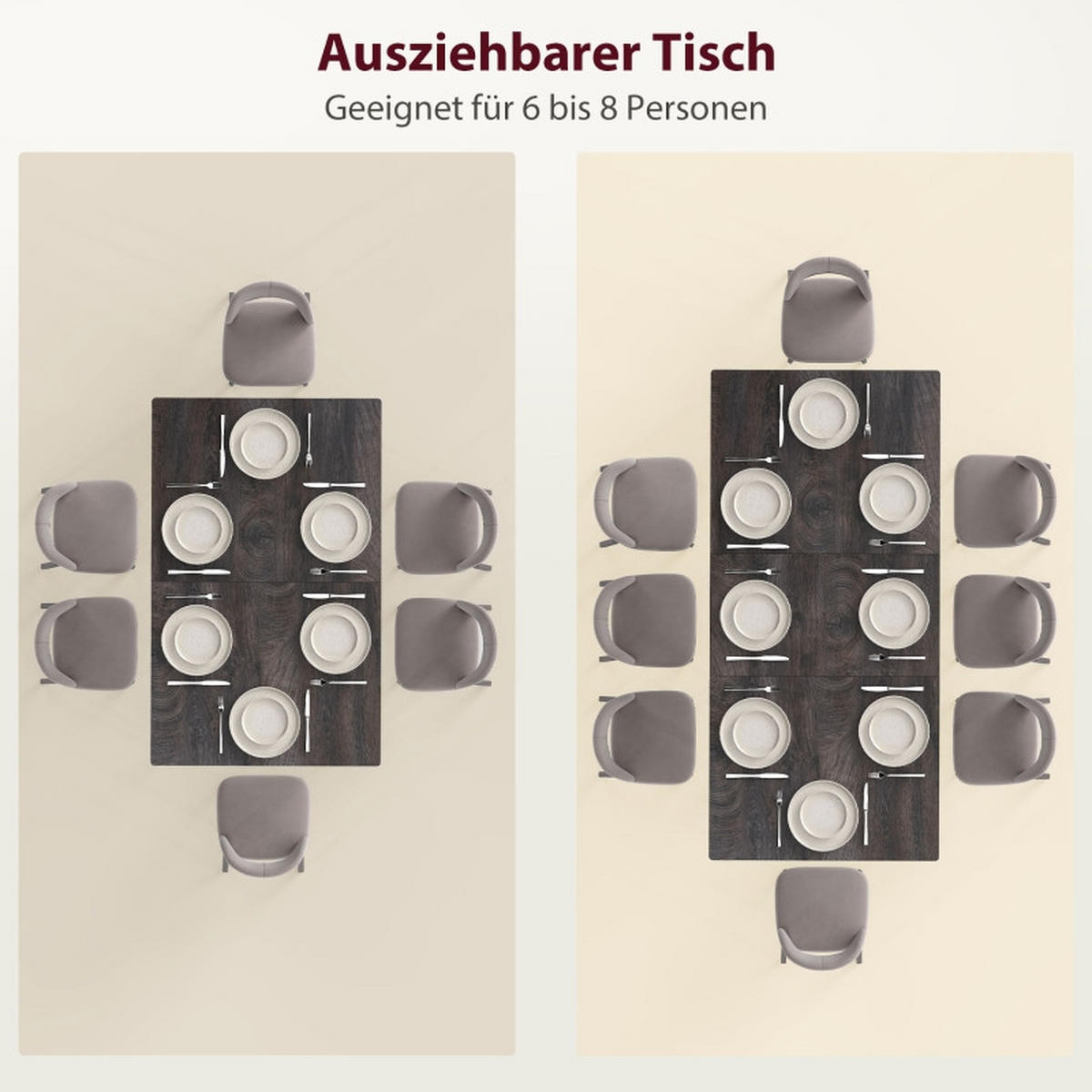 AUSZIEHTISCH 120-160/75/77 cm grau mit versteckter Einlegeplatte aus Holz - Grau, Holz (160/75/77cm) - OKWISH