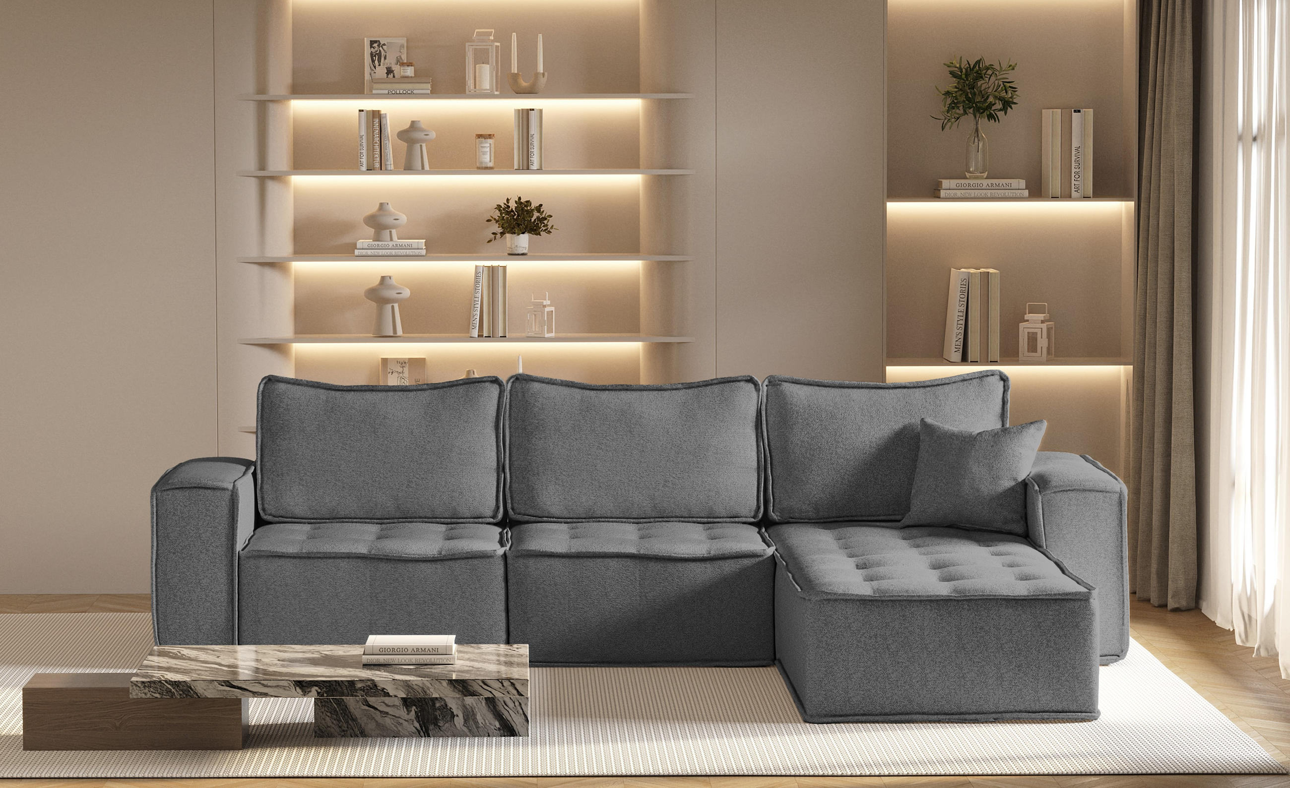 ECKSOFA L-förmige Bohoo-Maxi Dunkelgrau Rechts - Dunkelgrau, Holz (292/192cm) - Kaiser Möbel