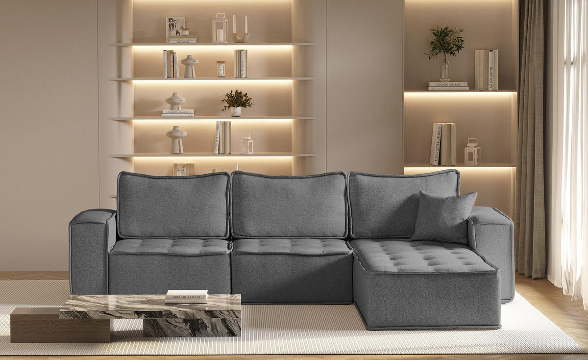 ECKSOFA L-förmige Bohoo-Maxi Dunkelgrau Rechts - Dunkelgrau, Holz (292/192cm) - Kaiser Möbel