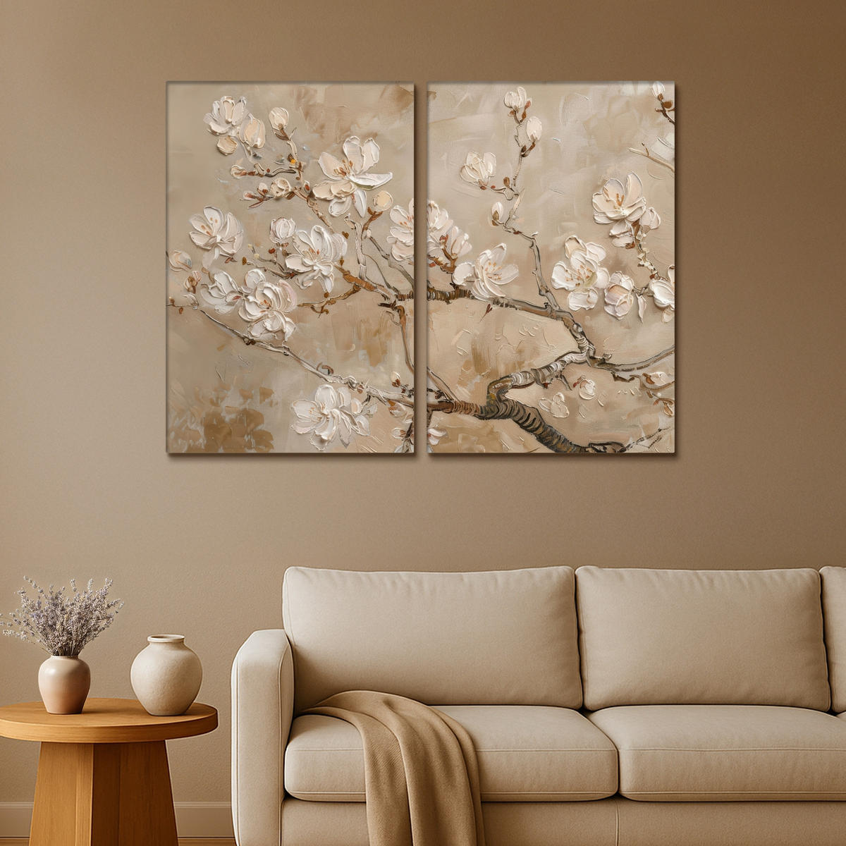LEINWANDBILD 2er Set Beige - Blüte - Modern 120x90 cm - Greige, Textil (120/90cm) - MuchoWow