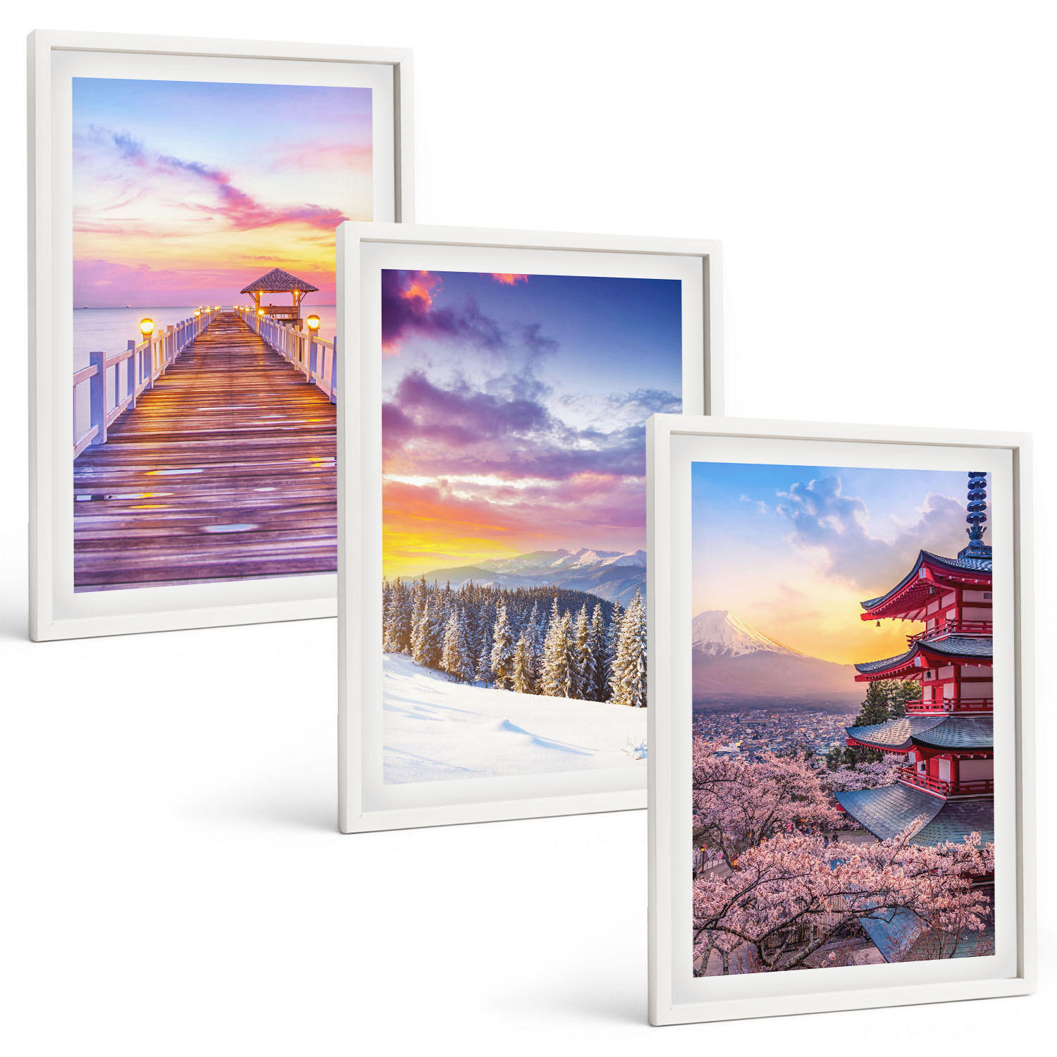 BILDER SET 3er Set - 40x60 cm Weißer Rahmen - Romantische Himmelslandschaften - Weiß, Kunststoff (40/60cm) - TULUP