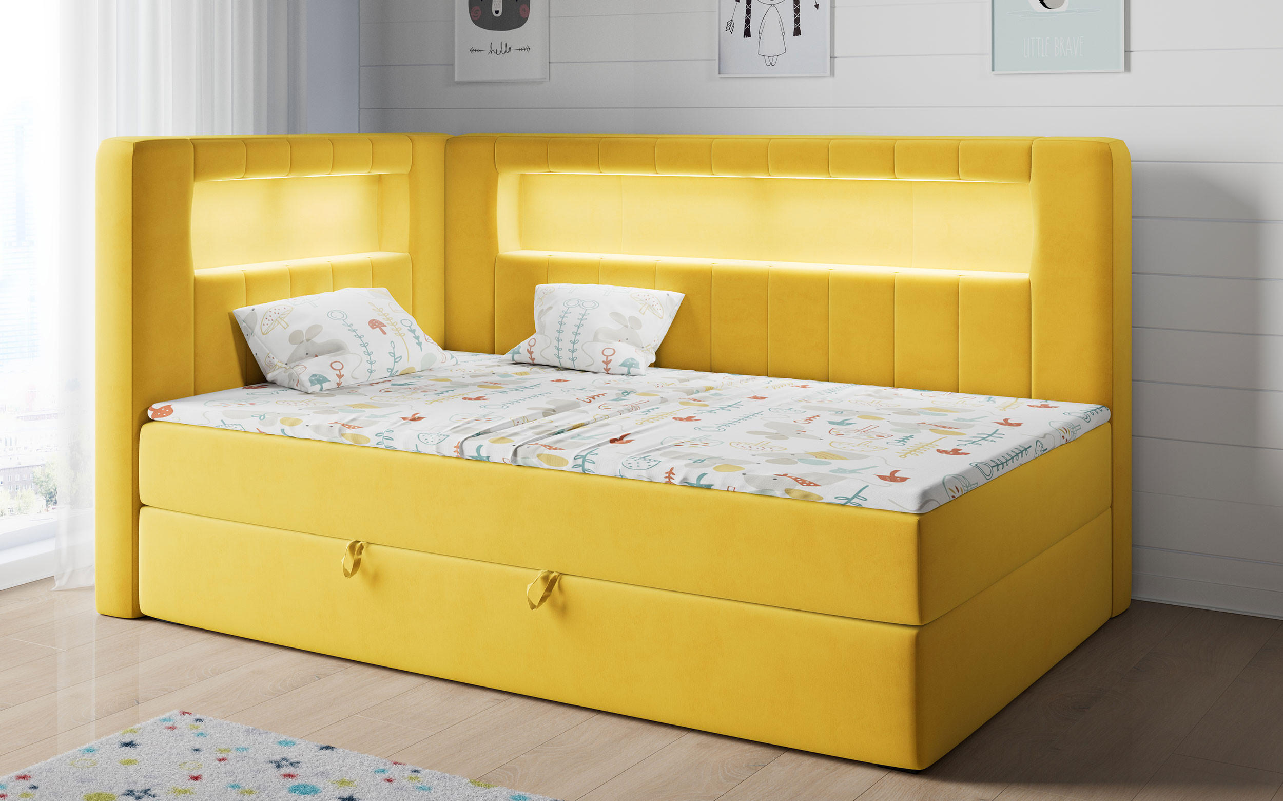 BOXSPRINGBETT JUNIOR GOLD 3 90/200 Gelb - linke Seite - Gelb, Holz/Textil (90/200cm) - MKS