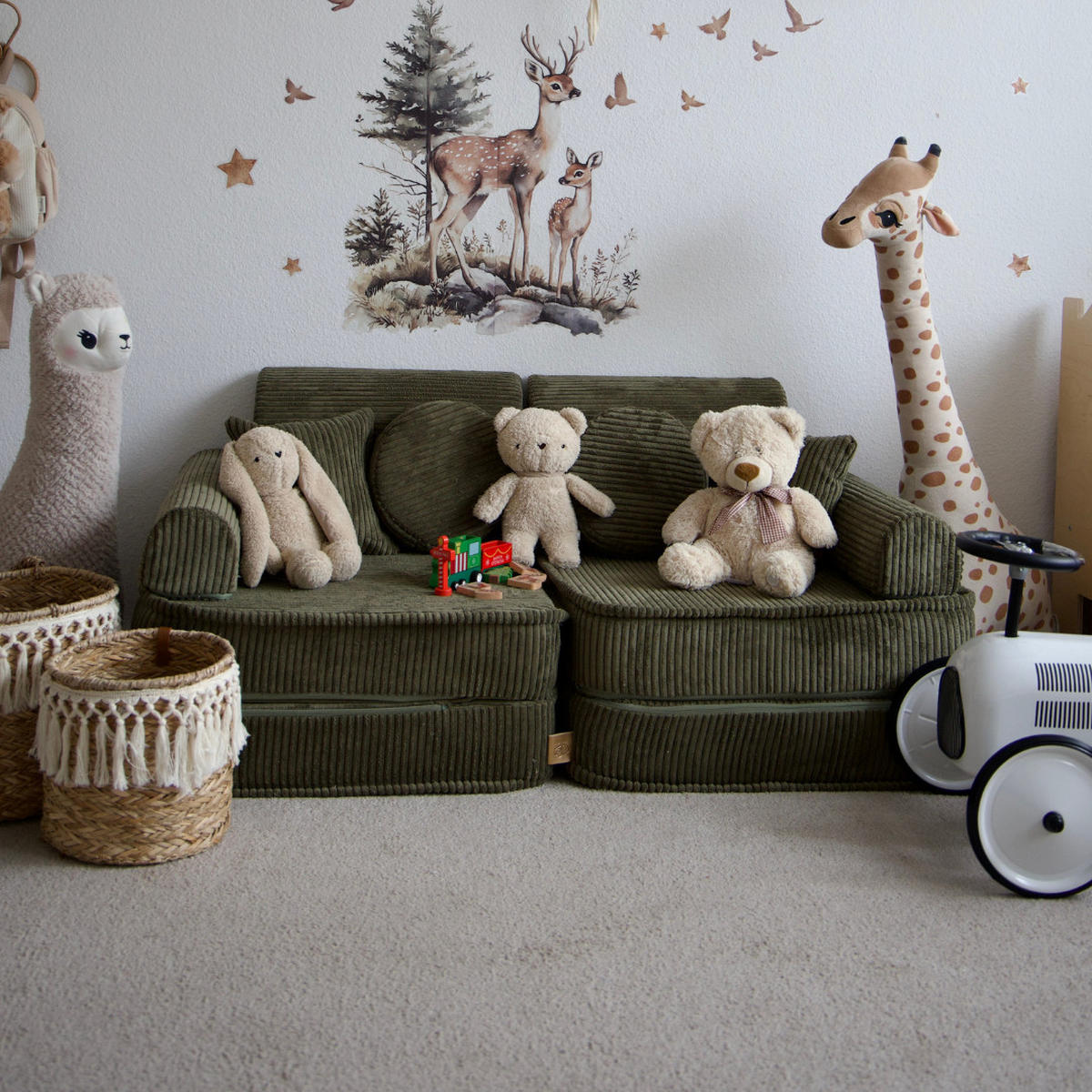 KINDERSOFA AESTHETIC 120 cm Cord Khaki 10 Stk - Grün, Textil (60/12.5/120cm) - MeowBaby