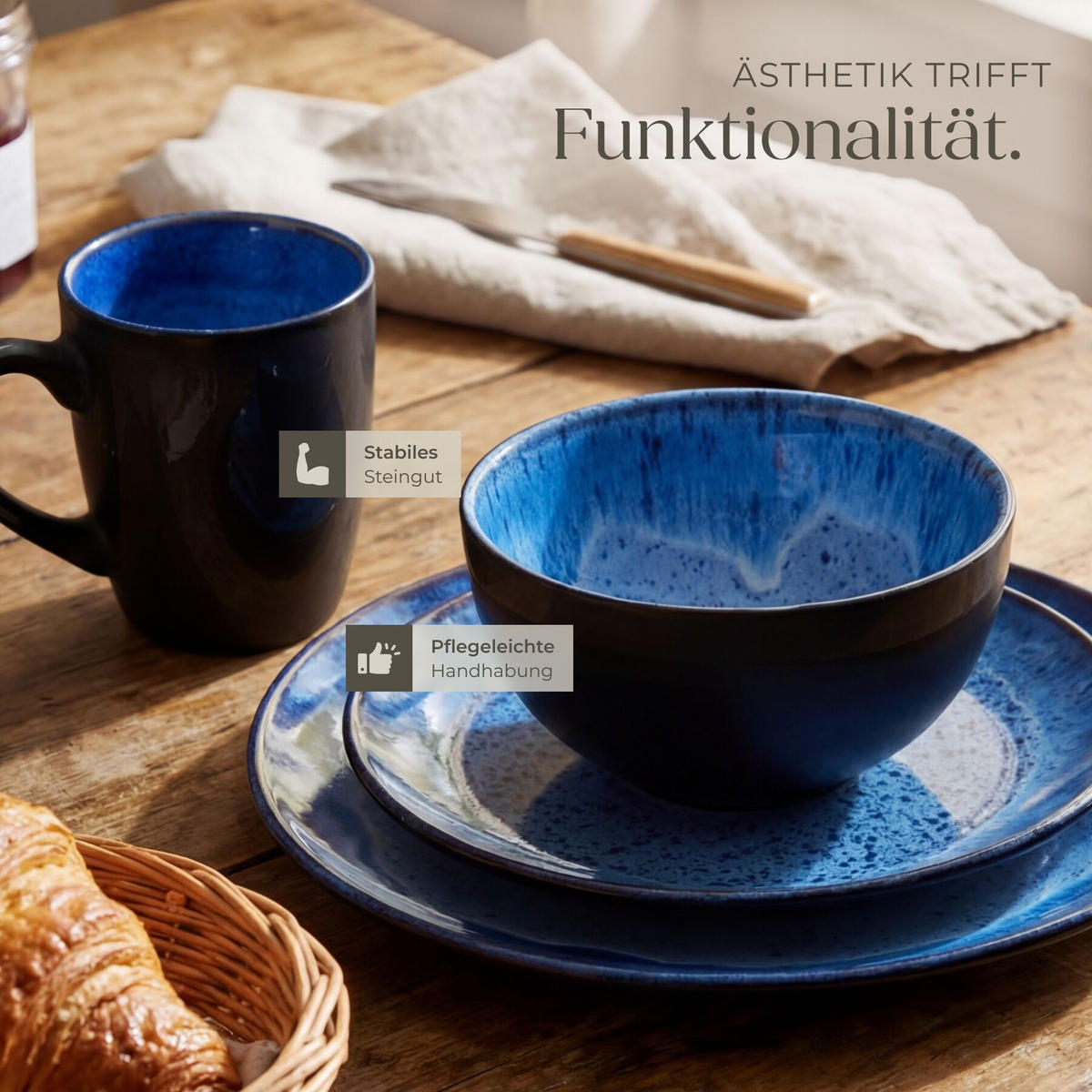 KOMBISERVICE Mare, ineinander stapelbar, blau - Blau, Keramik (26.5/2.5/26.5cm) - tectake