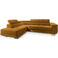 ECKSOFA SELVA L-S Gelb Velours-Stoff mit Schlaffunktion - Gelb, Holz (275/202cm) - MASSENO