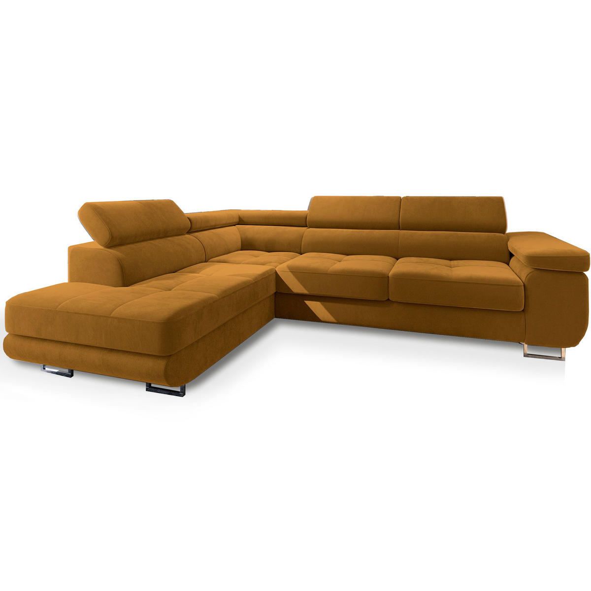 ECKSOFA SELVA L-S Gelb Velours-Stoff mit Schlaffunktion - Gelb, Holz (275/202cm) - MASSENO