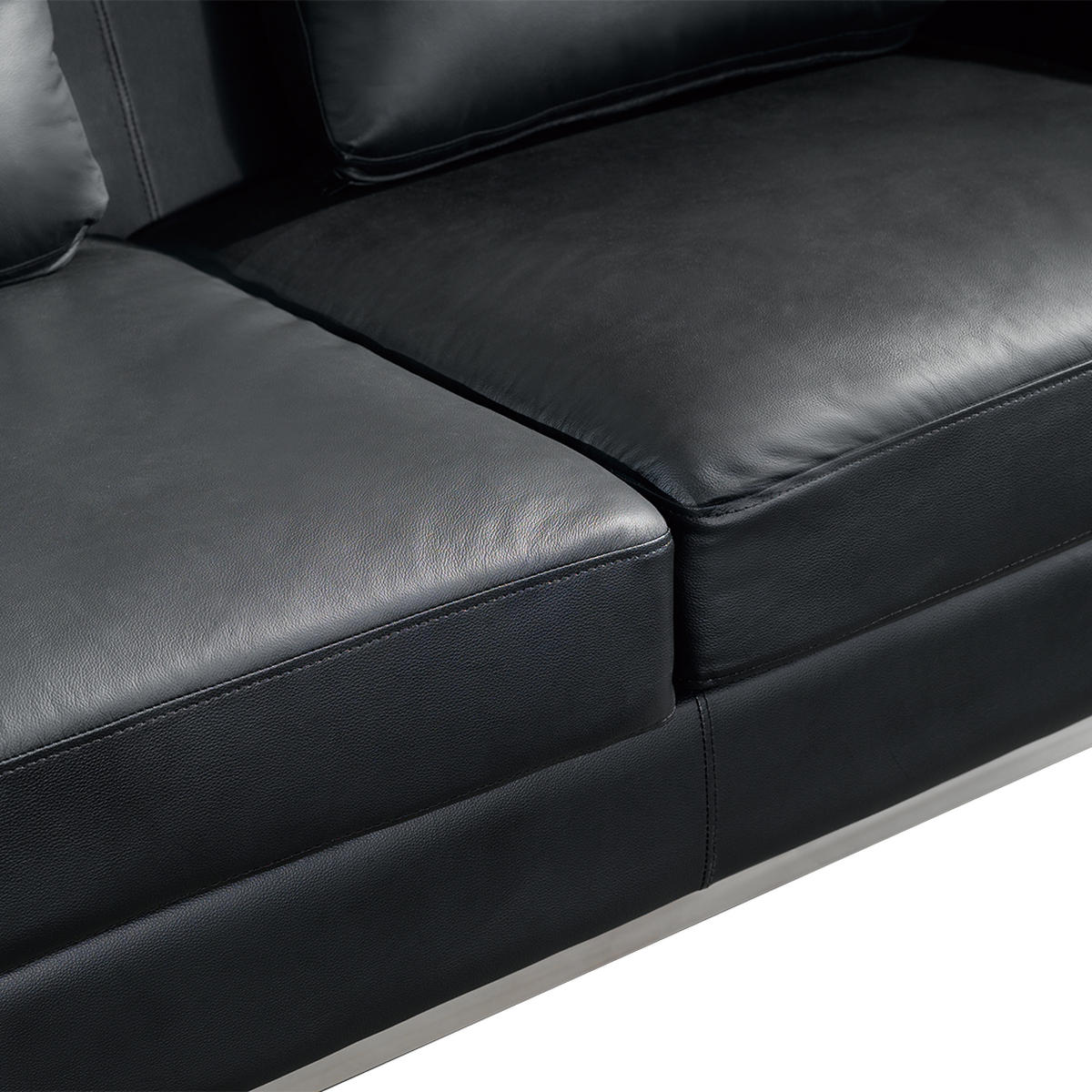ECKSOFA linksseitig mit Ottomane Leder Schwarz Oslo - Schwarz, Leder/Fell (270/151cm) - Beliani