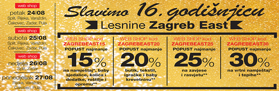 Popusti povodom 16. godišnjice Lesnine East