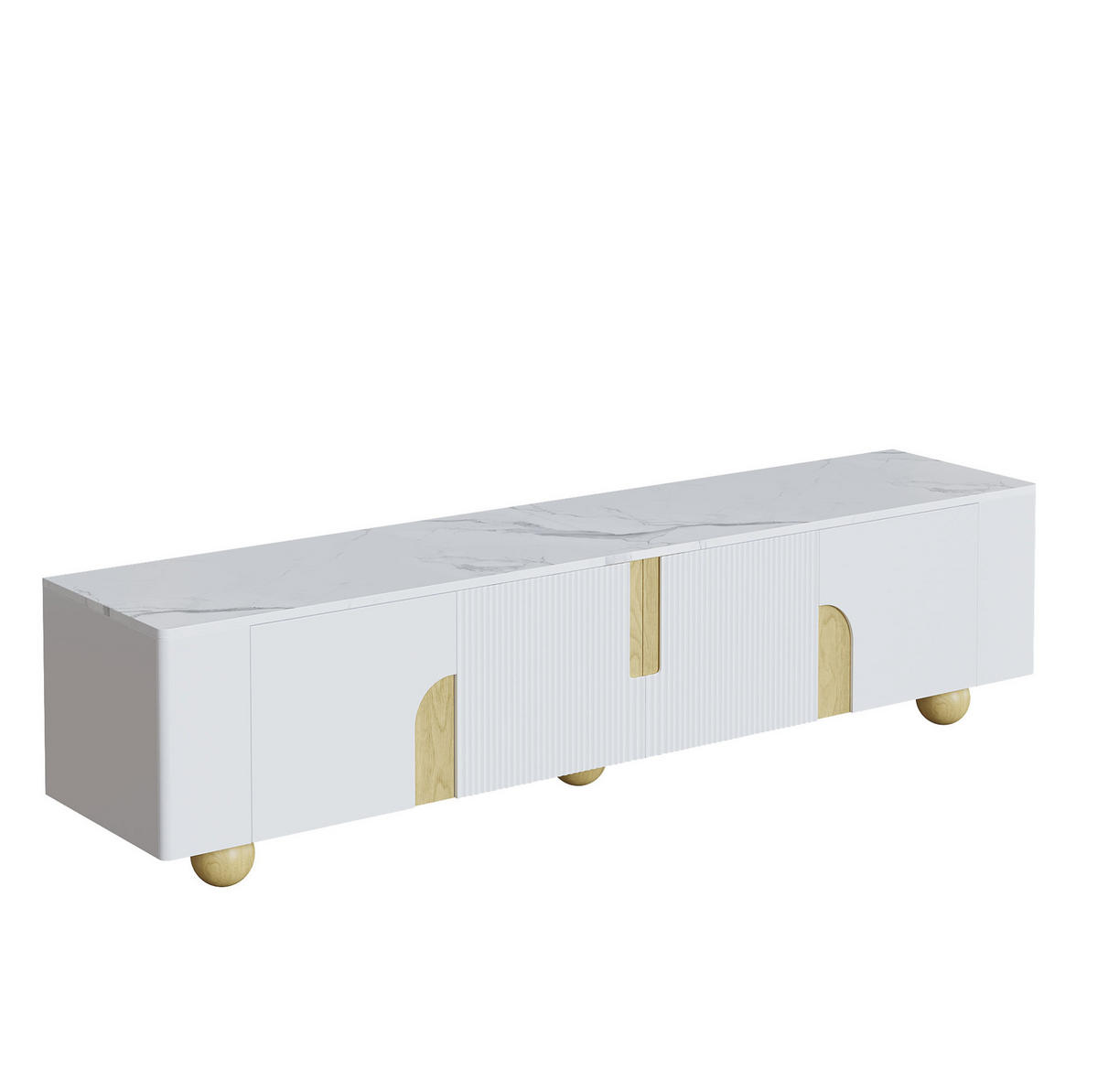 TV ormarić 180/40/44 cm bijeli i boja drva od MDF-a i iverice s 4 vrata i mramornim efektom - bijela, drvni materijal (180/44/40cm) - OKWISH