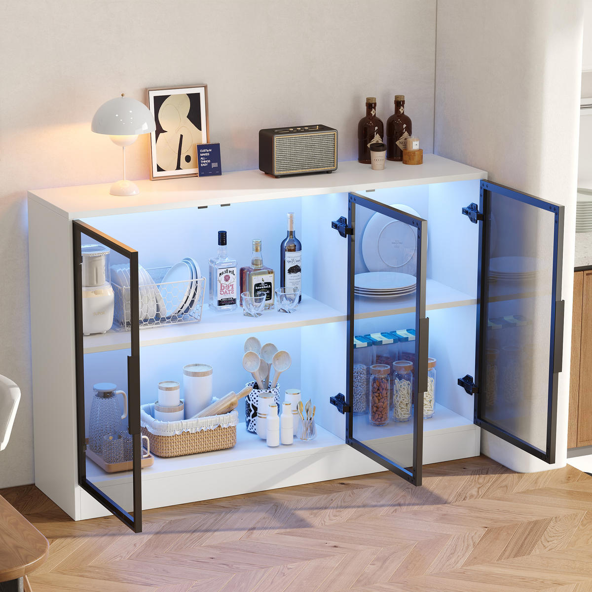VITRINE 120x30x73 cm Weiß mit LED und Glasfront - Weiß, Holzwerkstoff (120/73/30cm) - FLIEKS
