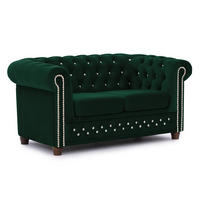 CHESTERFIELD-SOFA 2-sitzer Cleo Blink Flasche Grün Samt mit Kristallsteppung und braunen Massivholzfüßen - Braun/Grün, Holz/Textil (148/72/86cm) - S-Style Möbel