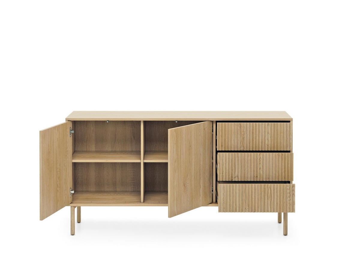 SIDEBOARD ROCCO 153,5x39,5x79,8 cm mit 3 Schubladen und 2 Türen Eichefarben - Braun, Holzwerkstoff (153.5/79.8/39.5cm) - MASSENO