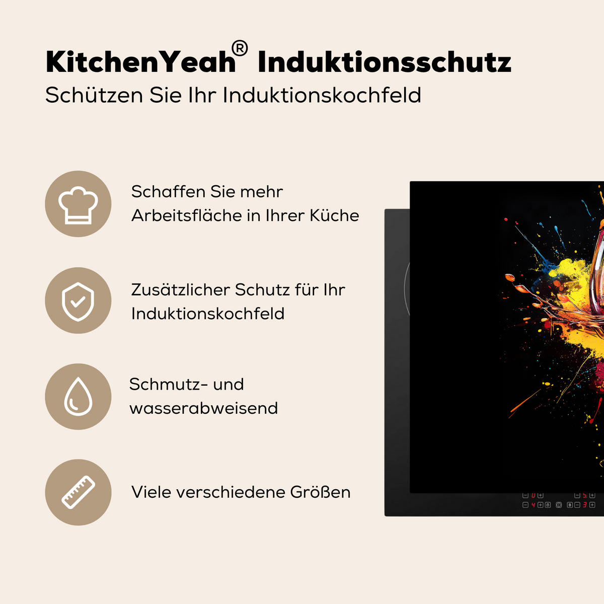 HERDABDECKPLATTE Wein - Glas - Graffiti - Getränk - Rot - Farbe 78x52 cm - Weinrot, Kunststoff (78/0.2/52cm) - MuchoWow