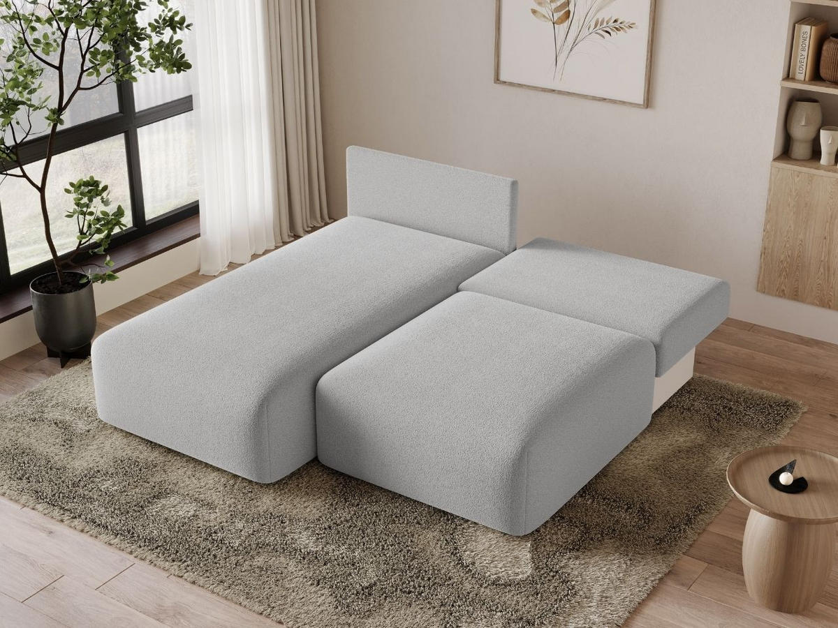 ECKSOFA Ronni Bouclé-Stoff Grau Rechts - Grau, Holz/Textil (206/190cm) - Graingold