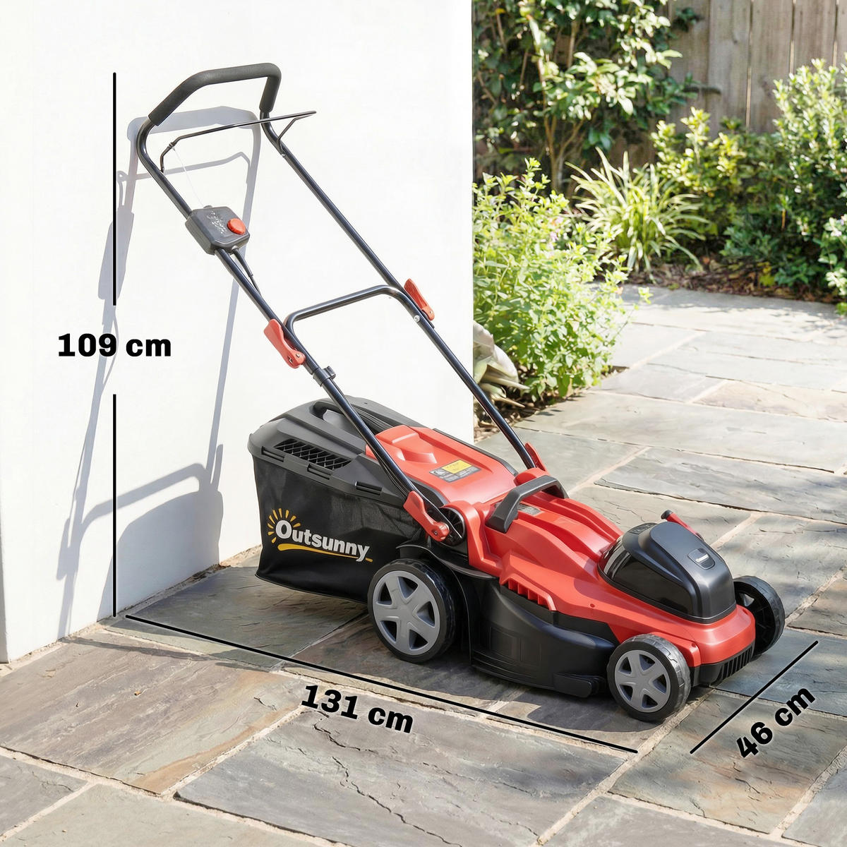 RASENMÄHER Kunststoff Metall Rot - Rot, Kunststoff (46/109/131cm) - Outsunny