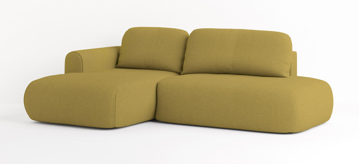 ECKSOFA NUVIRA L-S Gelb Geflochtener Stoff mit Schlaffunktion - Gelb, Holz (274/165cm) - MASSENO