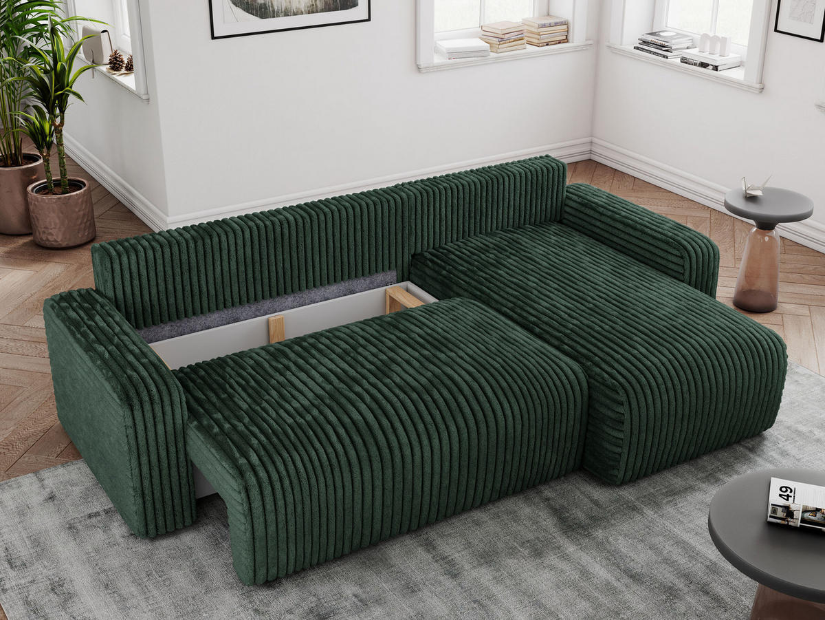 ECKSOFA ARGOS Grün Cord - Schwarz/Grün, Kunststoff/Textil (245/150cm) - MKS