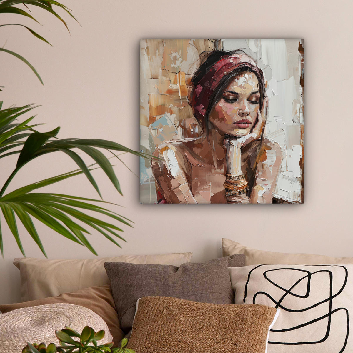 LEINWANDBILD Frau - Lackierung - Porträt - Modern Wandbild Wohnzimmer 50x50 cm - Altrosa, Textil (50/50cm) - MuchoWow