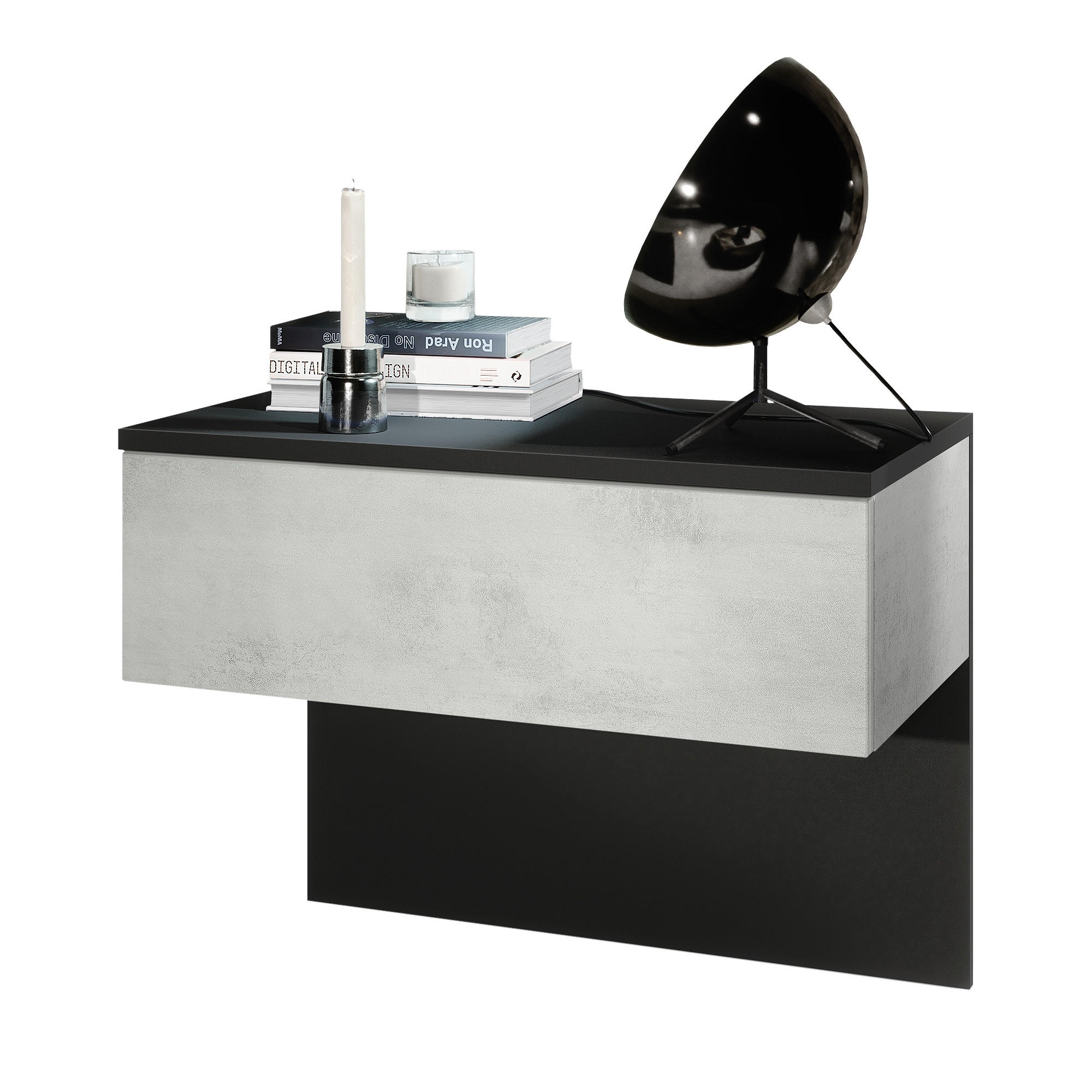 NACHTTISCH Sleep Fronten in Beton Oxid Optik - Hellgrau, Holzwerkstoff (60/46/35cm) - Vladon