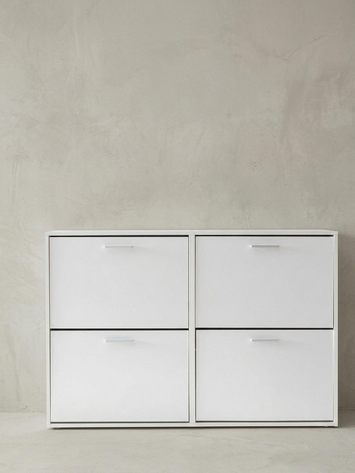 SCHUHSCHRANK Holz mit 4 Klappen und großer Ablage, Weiß 120x24x81 cm - Weiß, Holz/Metall (120/81/24cm) - KADIMA DESIGN