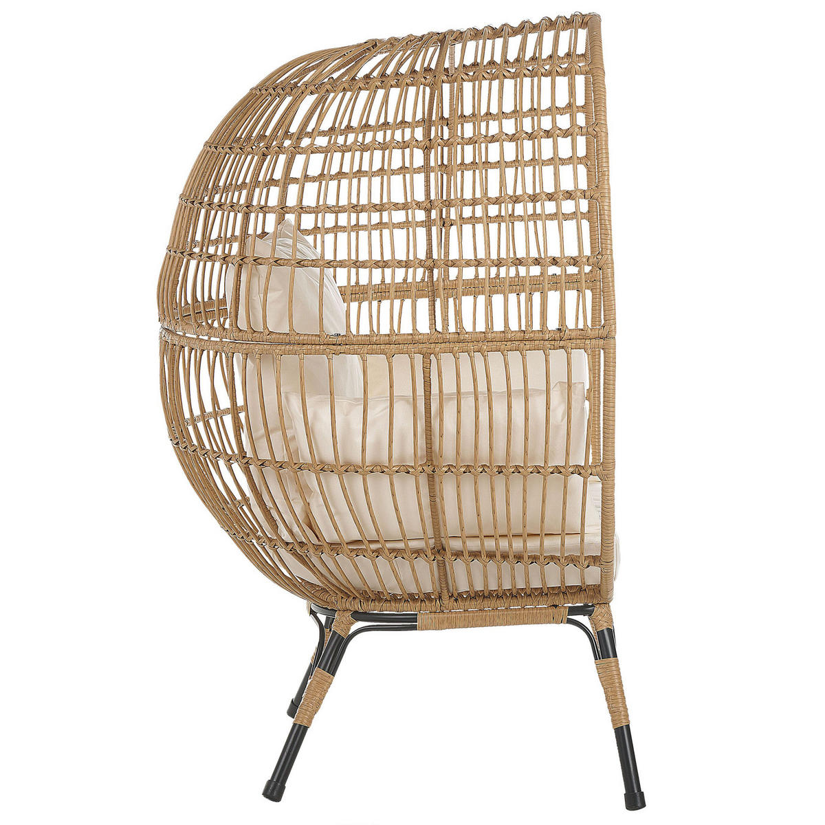GARTENSESSEL Rattan natürlich Auflagen cremeweiß Veroli - Beige/Schwarz, Kunststoff (107/148/90cm) - Beliani