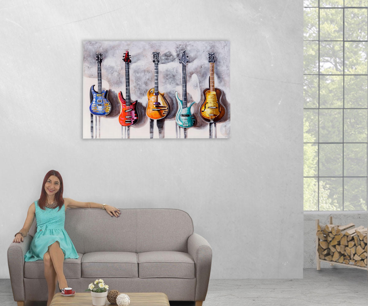 ÖLGEMÄLDE GITARREN HANDGEMALT Mehrfarbig - Multicolor, Textil (120/80cm) - Jamb