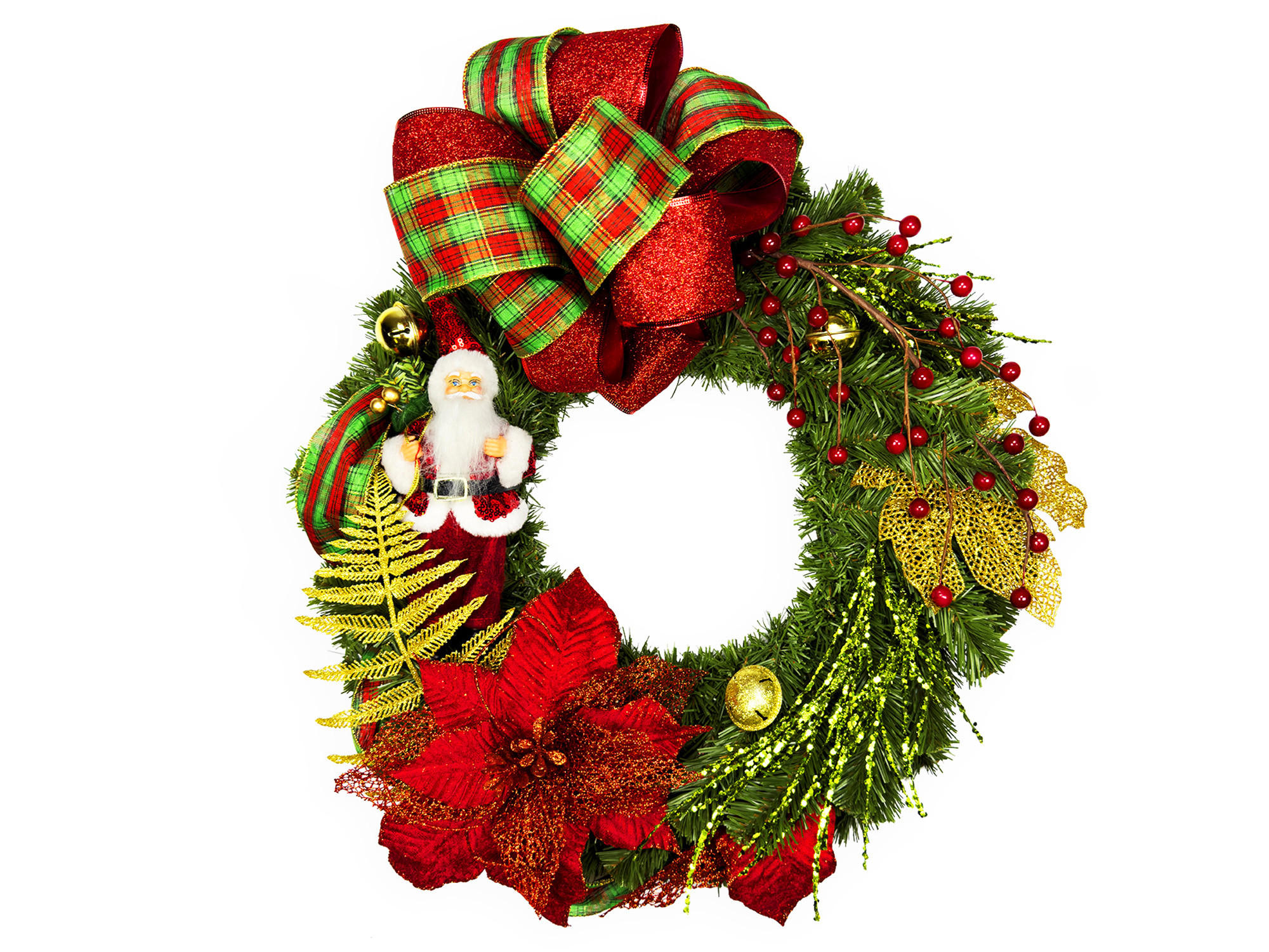 LAALU WEIHNACHTSKRANZ künstlich dekoriert grün Kranz SANTA II 50 cm für Tisch und hängen - Rot/Goldfarben, Kunststoff (50/50cm) - LAALU