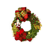 LAALU WEIHNACHTSKRANZ künstlich dekoriert grün Kranz SANTA II 50 cm für Tisch und hängen - Rot/Goldfarben, Kunststoff (50/50cm) - LAALU