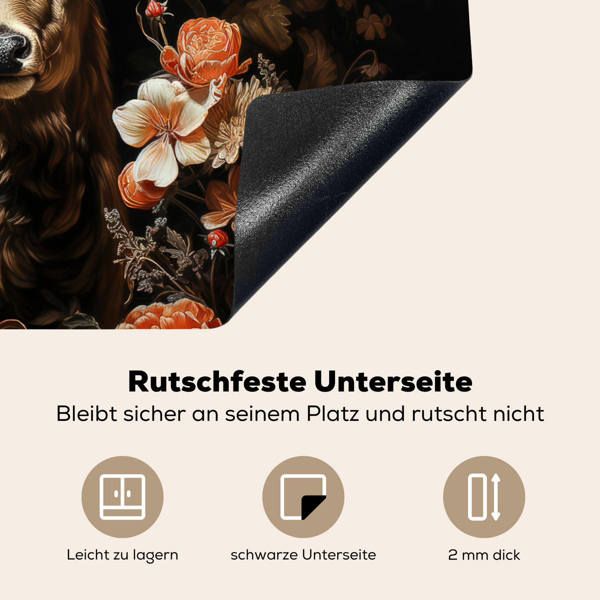 HERDABDECKPLATTE Hirsch - Tier - Blumen - Natur - Botanisch 65x52 cm - Kupferfarben, Kunststoff (65/0.2/52cm) - MuchoWow