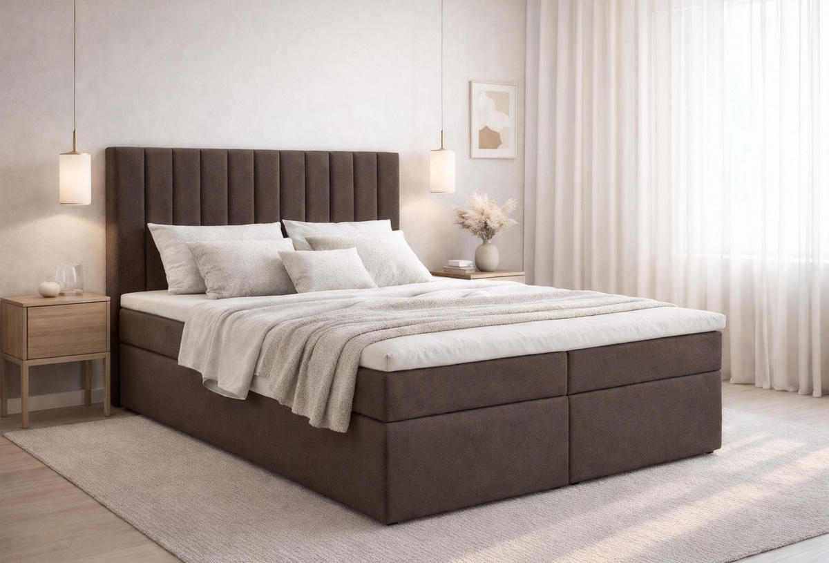 BOXBETT BURSA 180x200 cm mit Bettkasten und Matratze - Braun + TOPPER - Schwarz/Braun, Holz/Holzwerkstoff (180/200cm) - AX Living