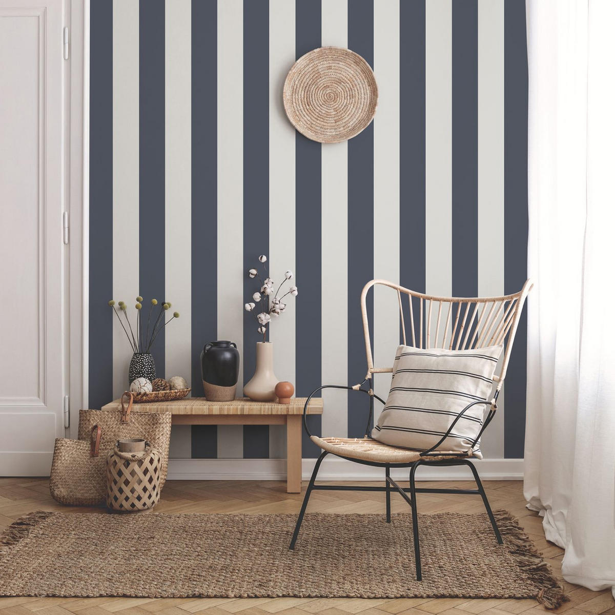 TAPETE Streifen 53 cm x 10.05 m - Blau, Papier (53/1000cm) - Sanders & Sanders