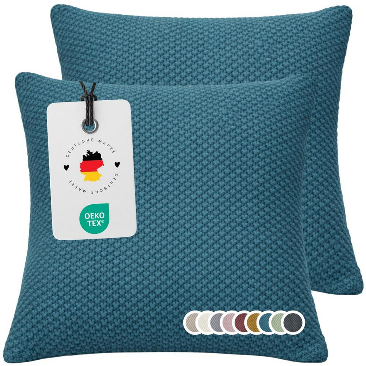 KISSENBEZUG 50x50 im 2er Set, Strick Dekokissenbezug, Wohnzimmer Sofakissenbezug für Sofa, Bett, Couch - Petrol - Petrol, Textil (50/50cm) - Carpe Sonno