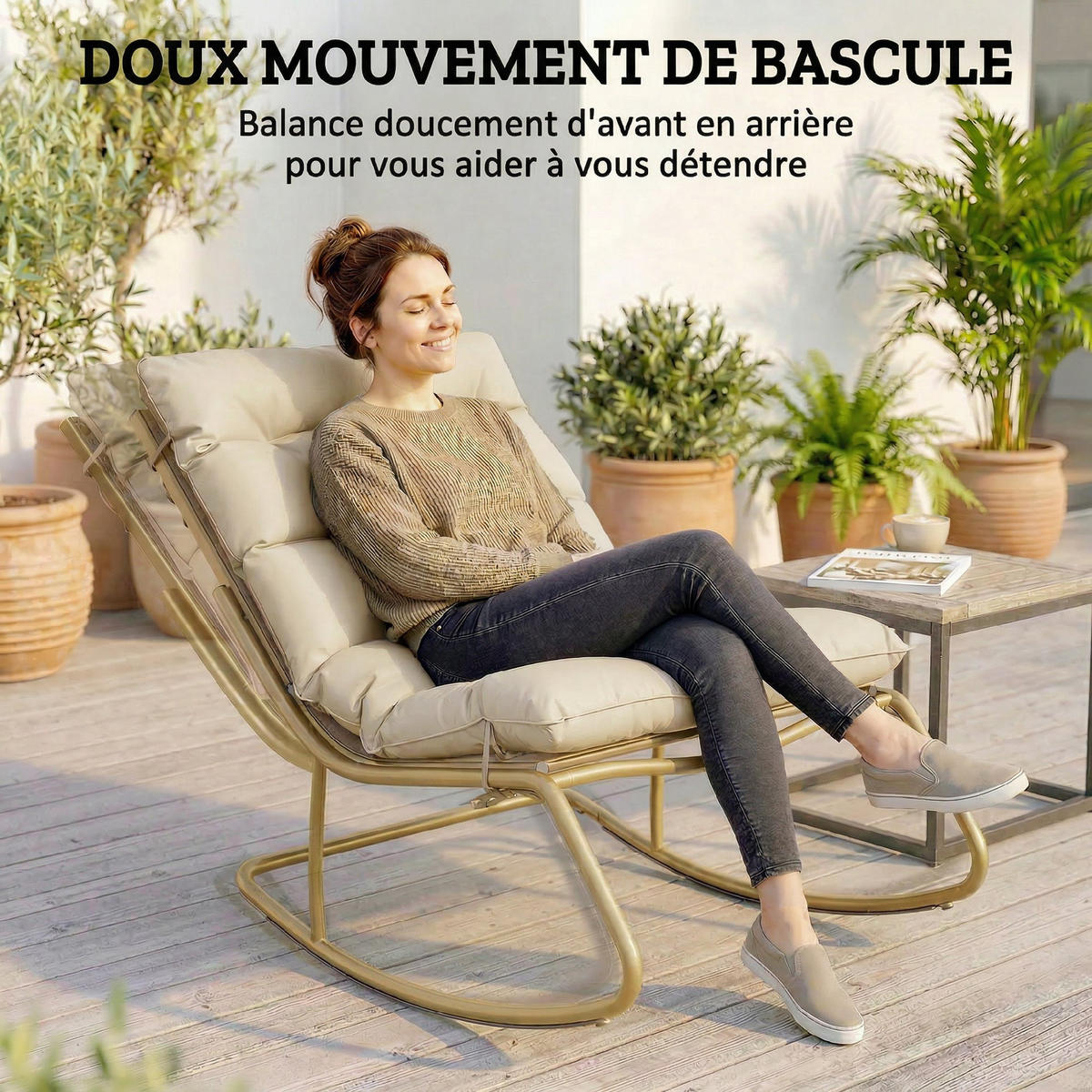 GARTENSCHAUKELSTUHL DE-15326 Beige - Beige, Metall (70/76/113cm) - ComfortXL