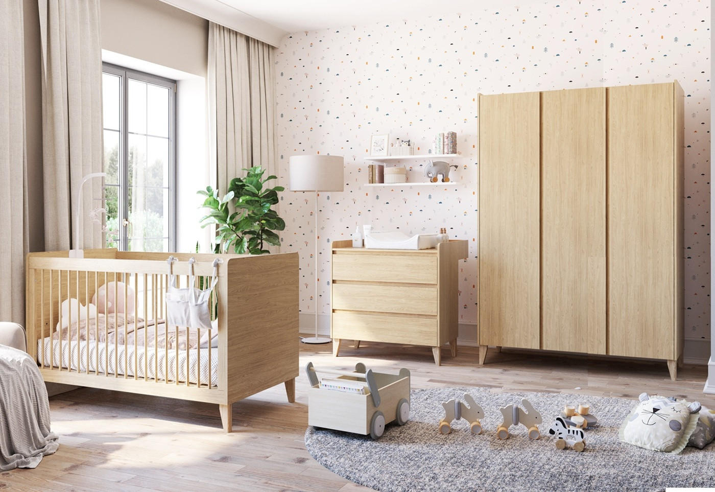 BABYZIMMER Maya Set B - 4-teilig - Eiche geölt - Eichefarben, Holz/Holzwerkstoff (140/204/60cm) - QMM TraumMöbel