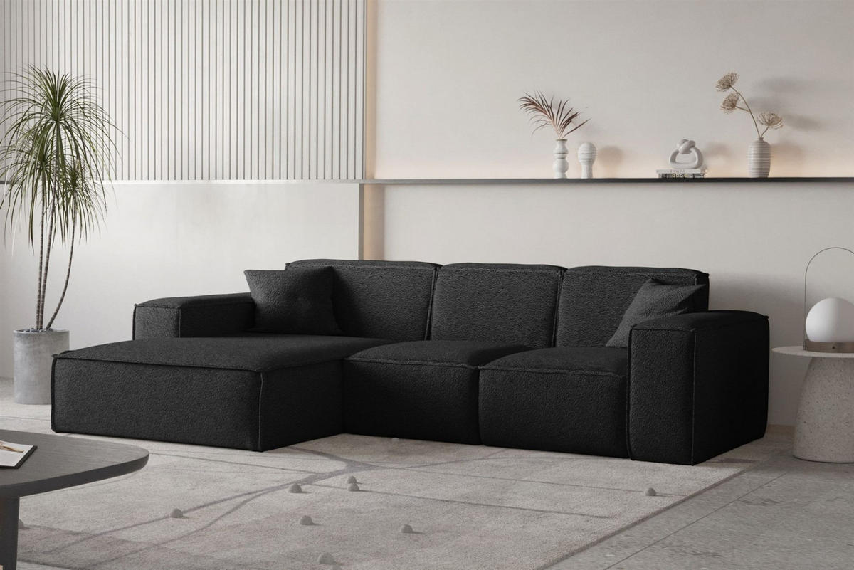 ECKSOFA Ottom Celes Premium Ascot Bukla - Schwarz, Holzwerkstoff/Textil (266/165cm) - Fun Möbel