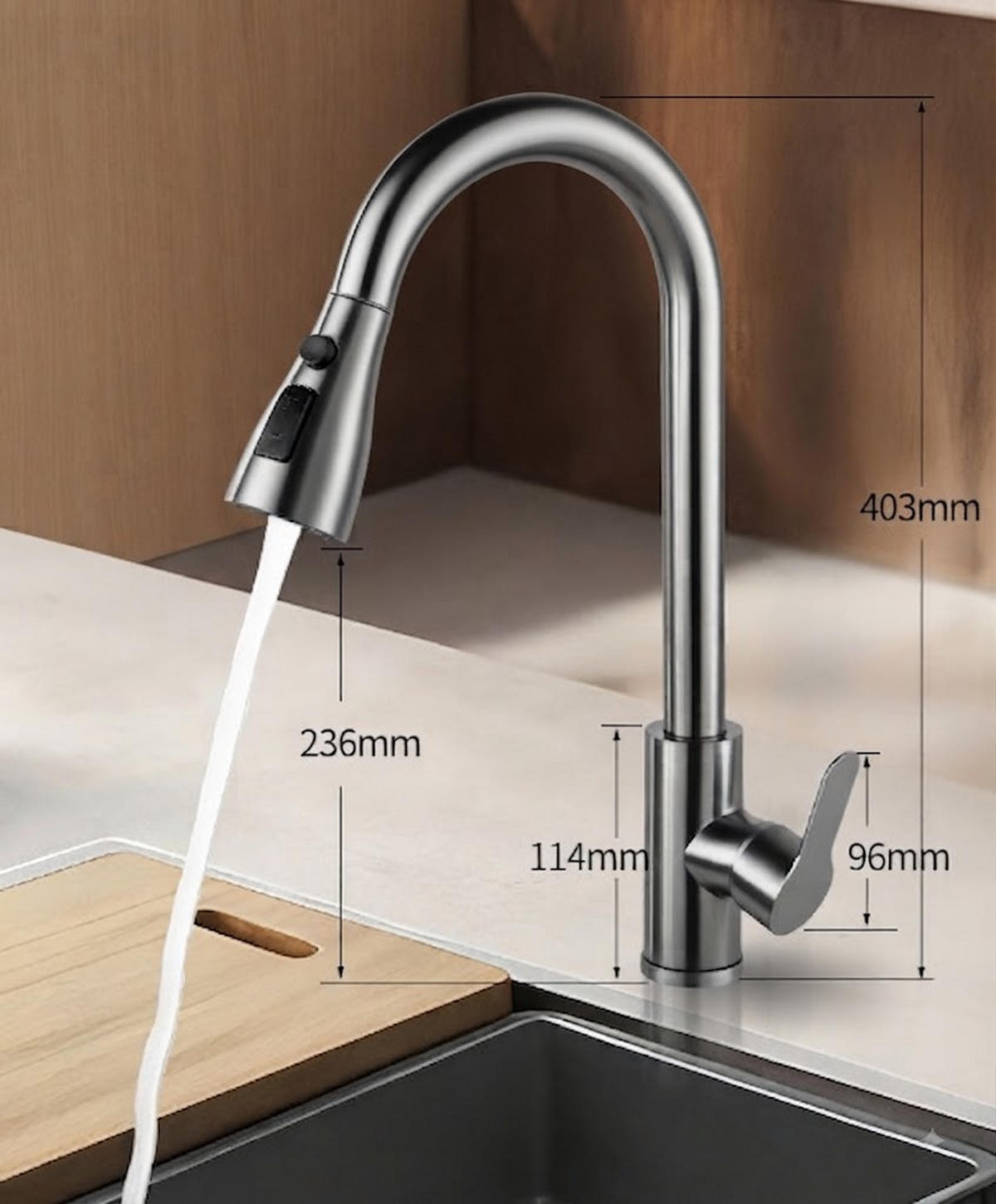BADEZIMMERARMATUR mit zwei 60 cm langen Zulaufrohren, 403 mm hoch, silber. - Silberfarben, Metall (61/6.5/28cm) - Vallsero