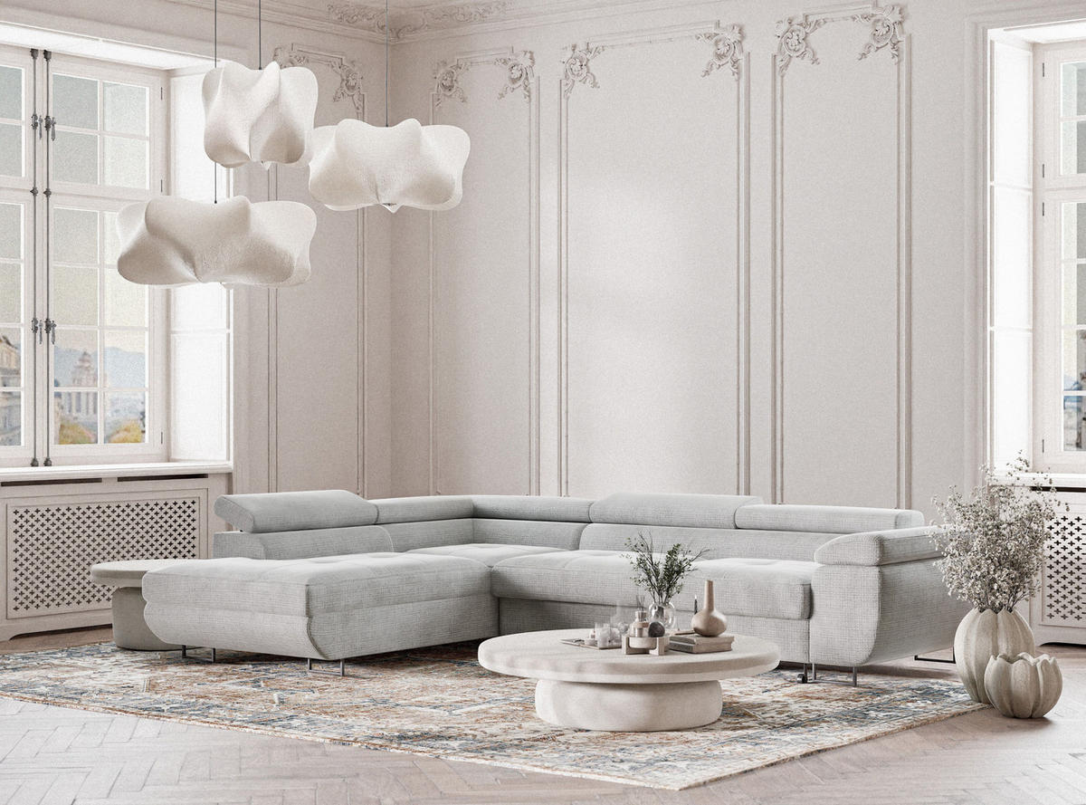 ECKSOFA Concord Grau Chenille-Stoff - Links Seite - Schwarz/Grau, Holz/Holzwerkstoff (203/277cm) - Maison de Reve