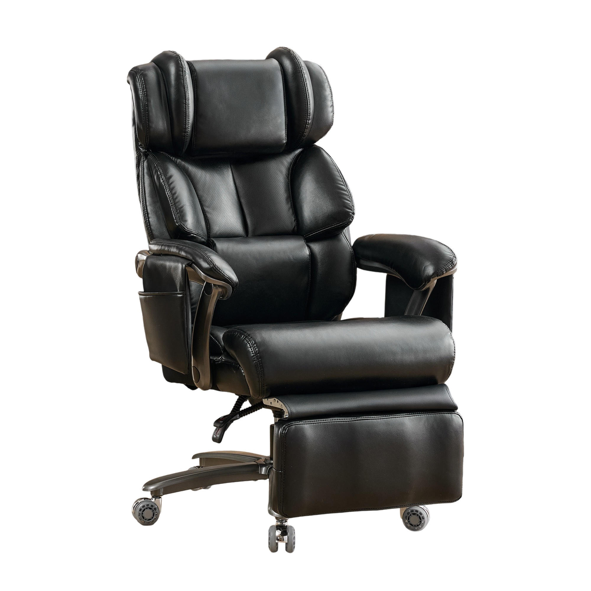 BÜROSTUHL mit Massage- und Heizfunktion PU-Leder Black - Schwarz, Kunststoff (76.5/121.5/85.5cm) - Meubliv