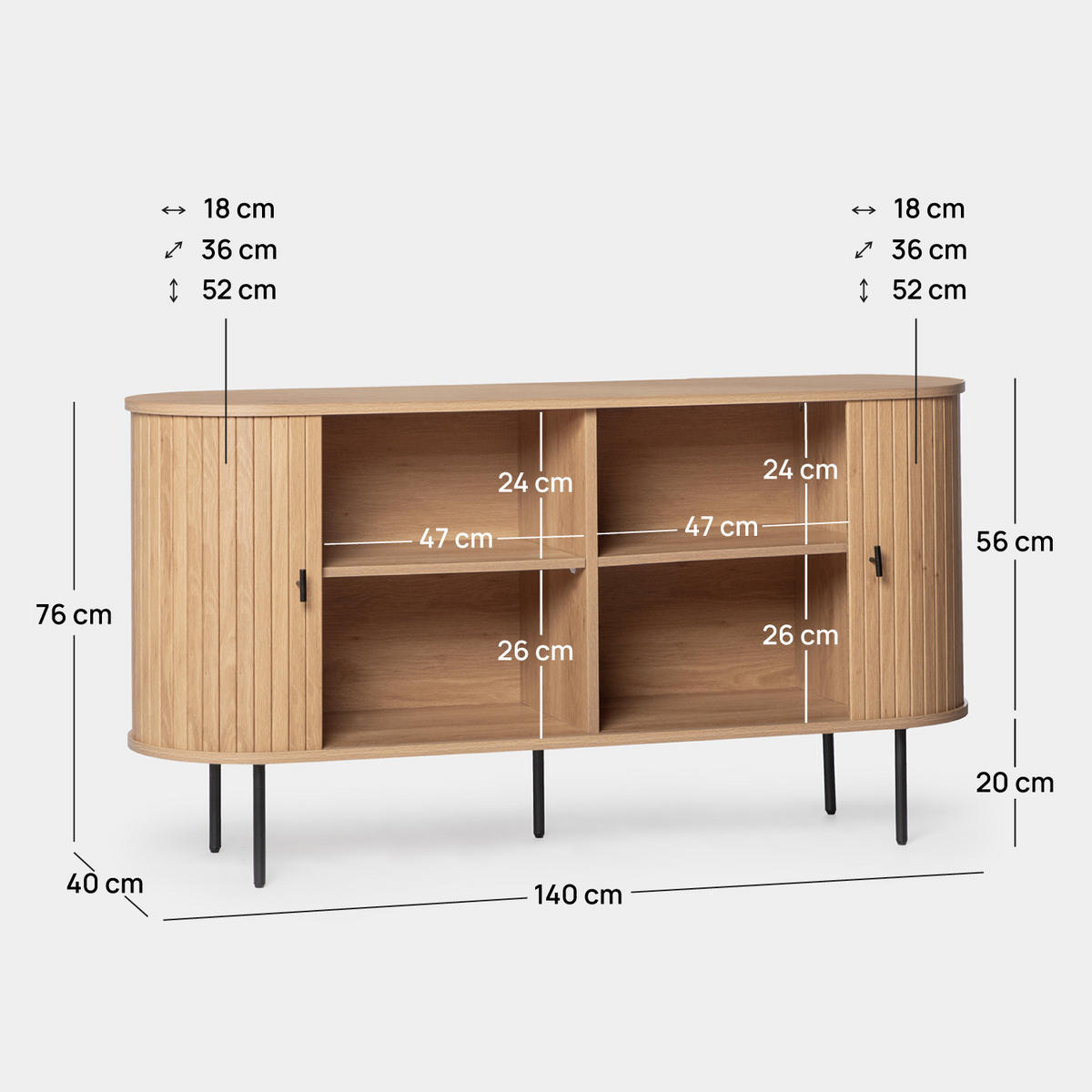 ANRICHTE NIEDRIGE Breda Natürlich 140 cm x 76 cm - Naturfarben, Holzwerkstoff (140/76/40cm) - Klast Home