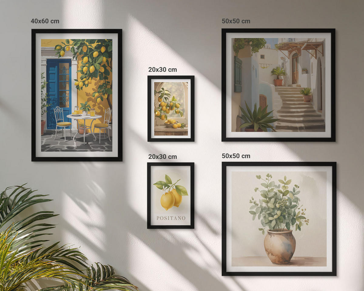 BILDER SET 5er Set - 50x50 cm & 20x30 cm & 40x60 cm Schwarzer Rahmen - Anker, Boot, Ruder, Strand - Schwarz, Kunststoff (40/60cm) - TULUP