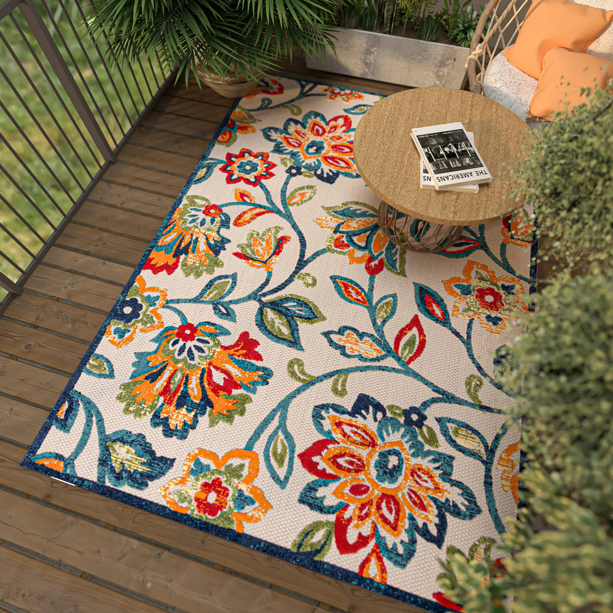 TEPPICH Outdoor Bunte Pflanzlich Kurzflor Rechteckig Moderne - 80x150 cm - Multicolor, Textil (80/150cm) - Mazovia