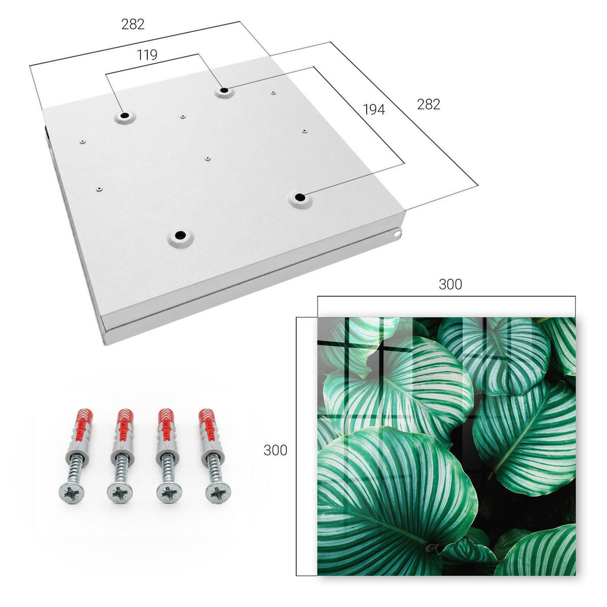 SCHLÜSSELBOX Weiß 30x30 cm – Türöffnung nach rechts - Grüne Blätter - Grün, Metall (30/30/5cm) - TULUP